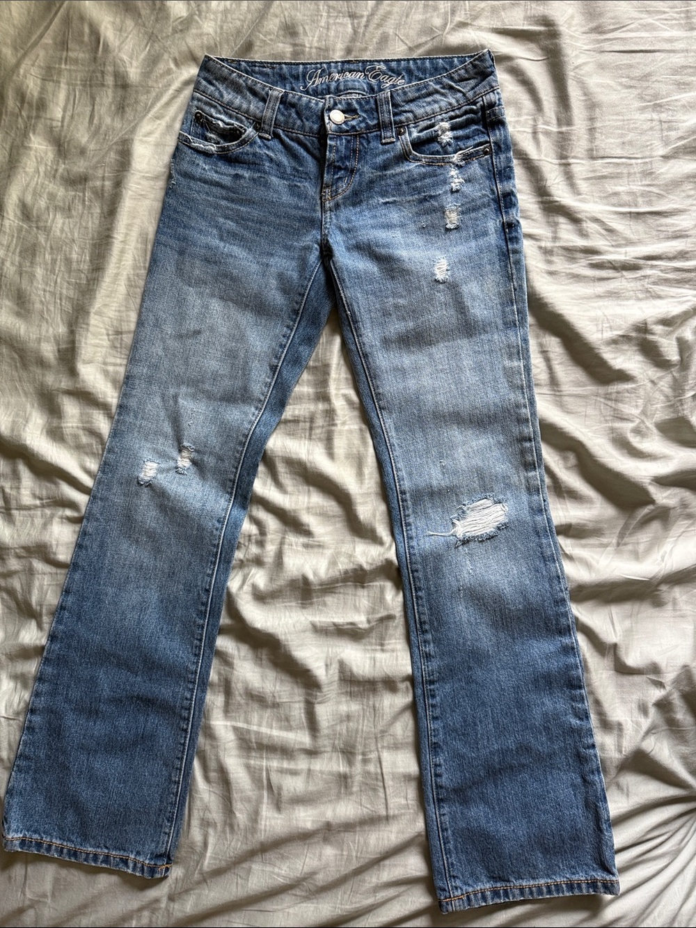 Vintage American Eagle Outfitters Distressed Light Blue Flared Low rise Jeans
